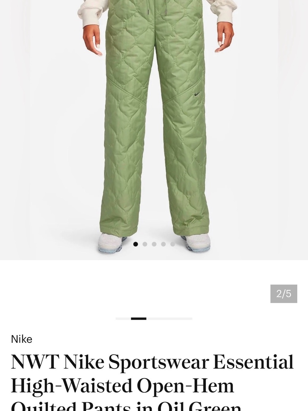 Nike Quilted Wide-Leg High-Waist Pants in Olive Green